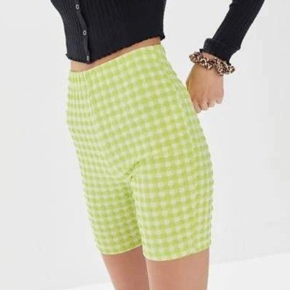 Urban Outfitters Biker Shorts Lime Green Large Gingham Seersucker Textured